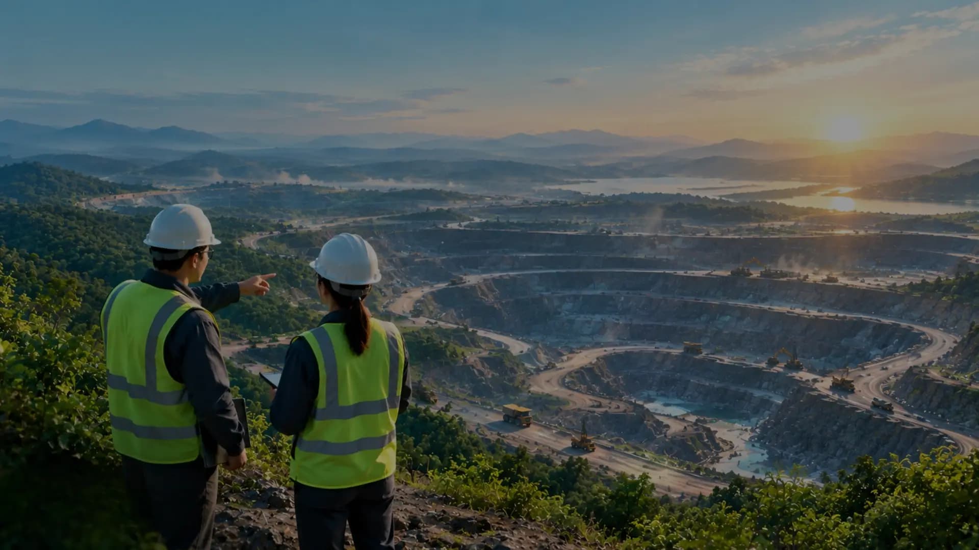 Mine-site supervisors overlooking an open-pit operation